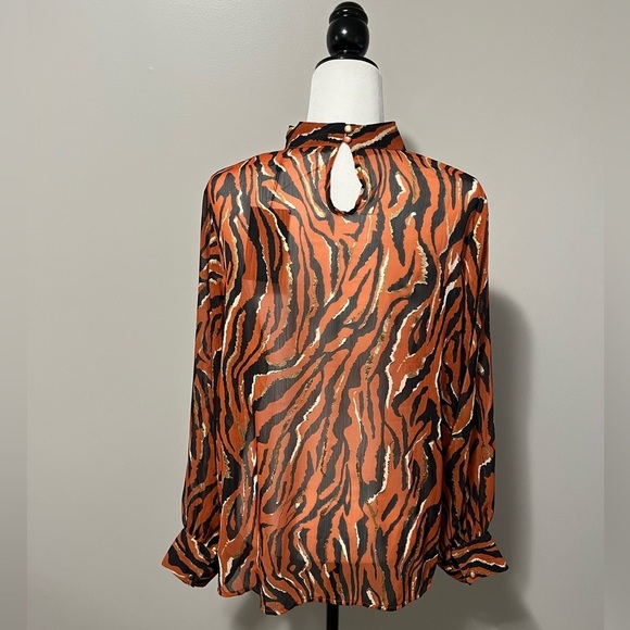 Angeleye Zebra Print High Neck Chiffon Blouse - Picture 8 of 13